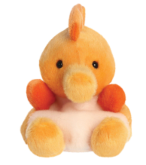 Small plush toy with a round body and long ears on a white background
