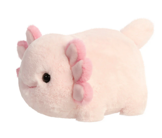 Plush toy resembling a cute creature with pink accents on a white background