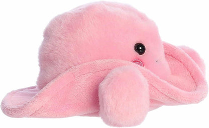 Pink plush cowboy hat toy with a smiling face on a white background
