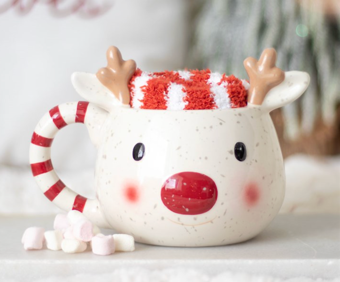 Rudolph Reindeer Mug and Socks Set
