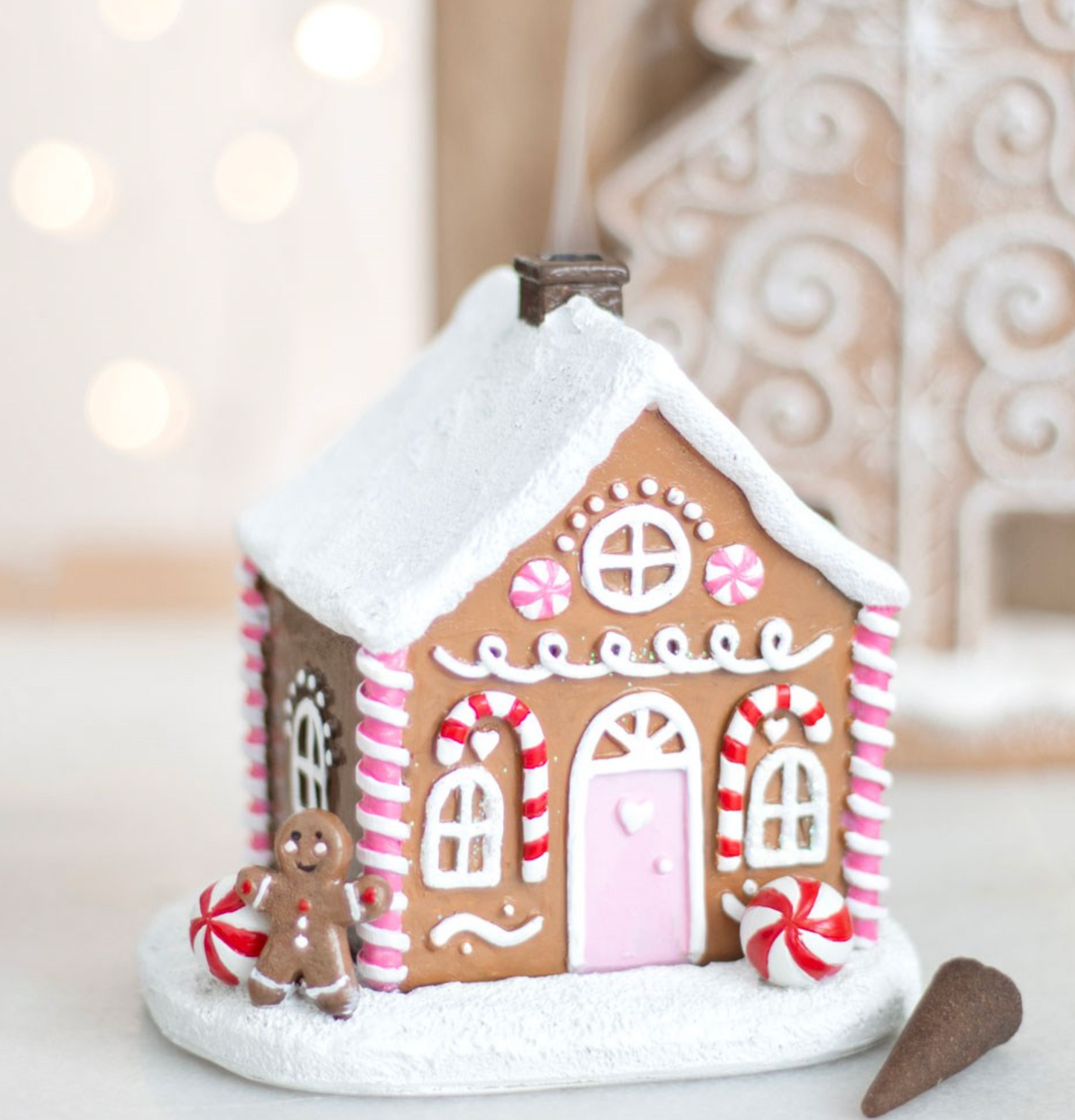 Pink Gingerbread House Incense Cone Burner