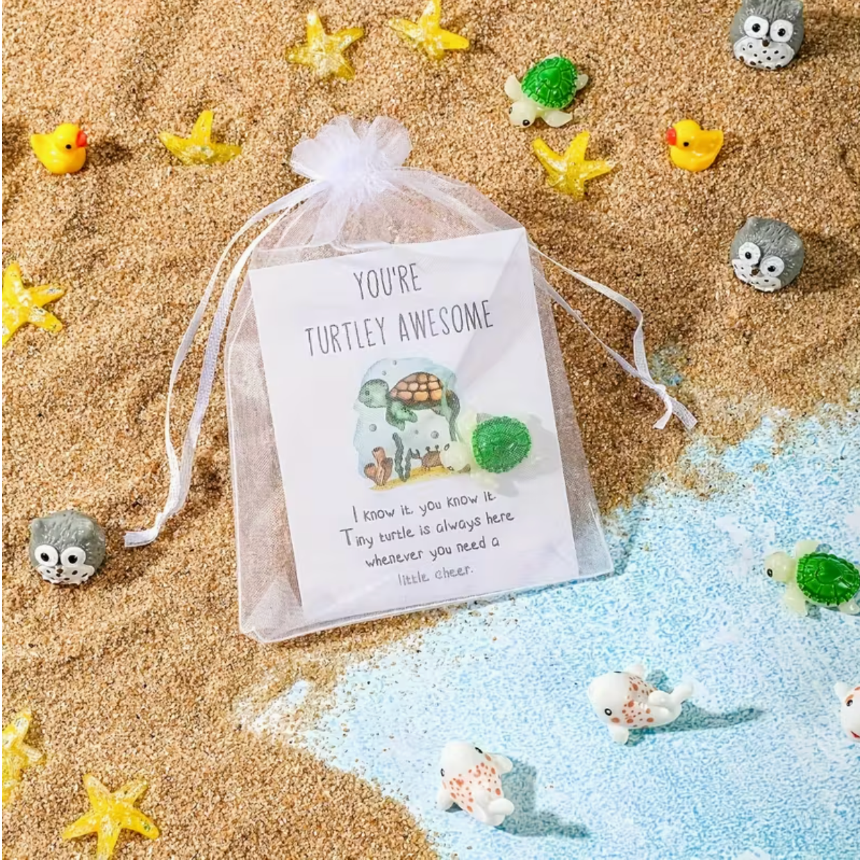 Inspirational Animal-Themed Appreciation Gifts with Note Cards - Assorted Resin Figurines (Ducks, Turtles, Owls) & Glitter Stars, Pocket-Sized Motivational Favors for Coworkers, Birthdays, Get Well, Good Luck