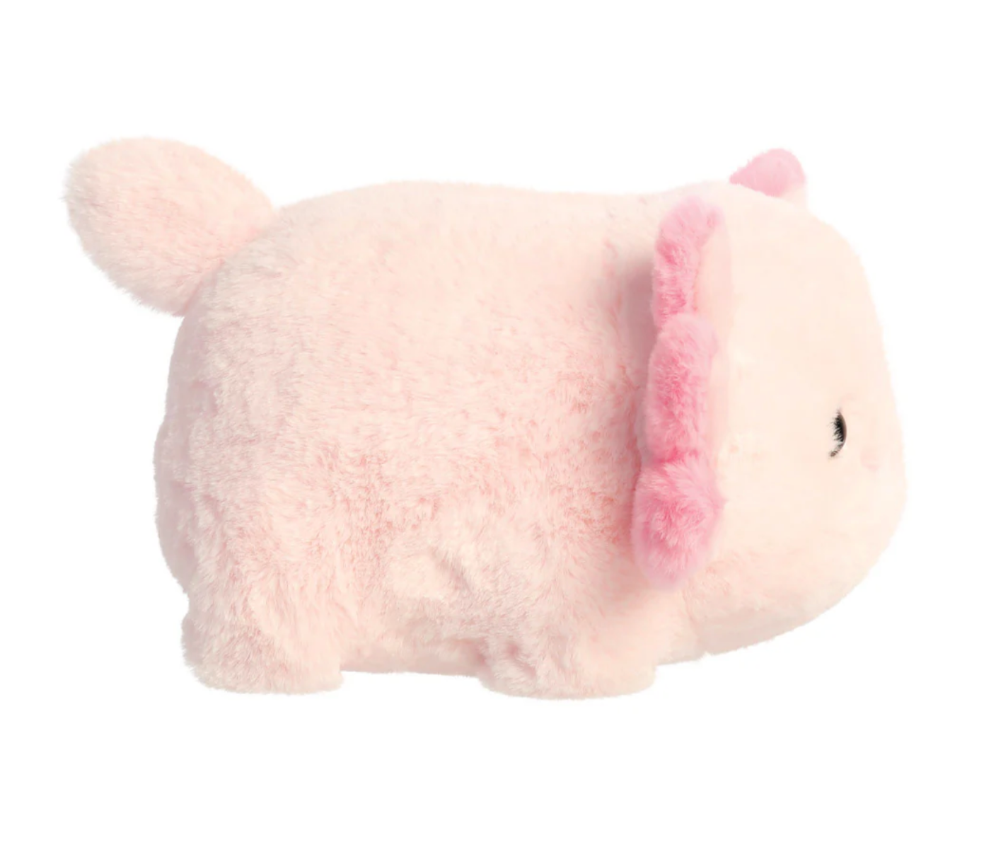 Plush toy resembling a cute creature with pink accents on a white background