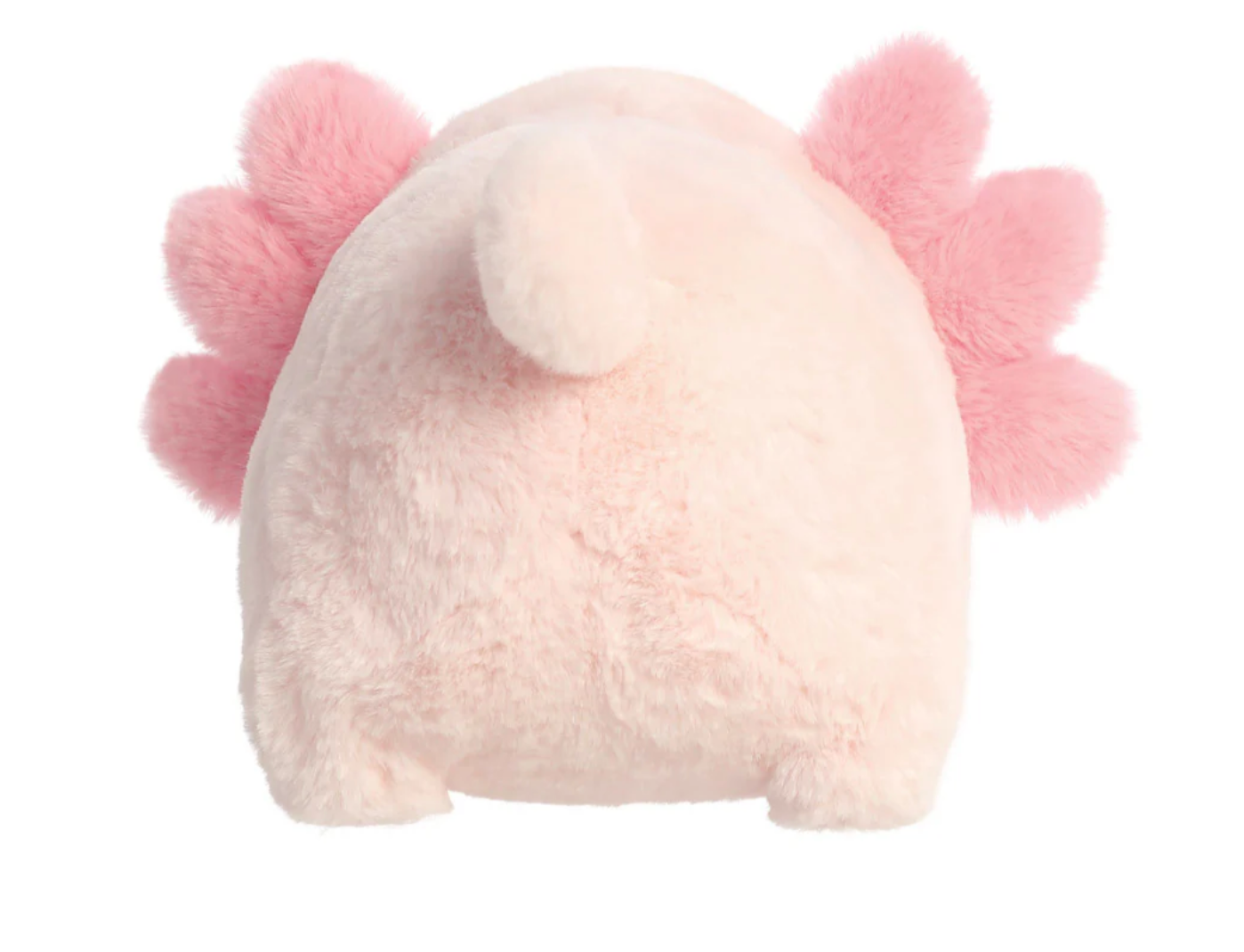 Plush toy resembling a cute creature with pink accents on a white background